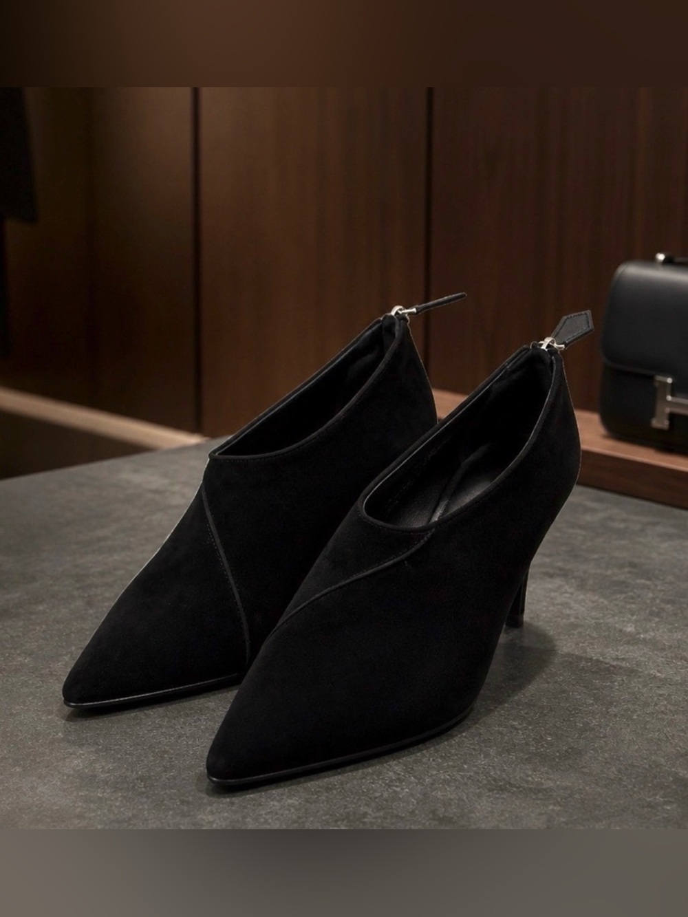 Hermes Vintage Velvet Pointed Toe Ankle Heeled Boots